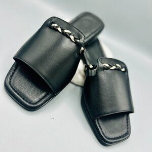 Avra Braided Slide Sandals in Black Leather